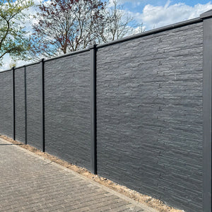 Beidseitige Betonzaunplatte Motiv Schiefer anthrazit – Sichtschutzzaun aus Beton