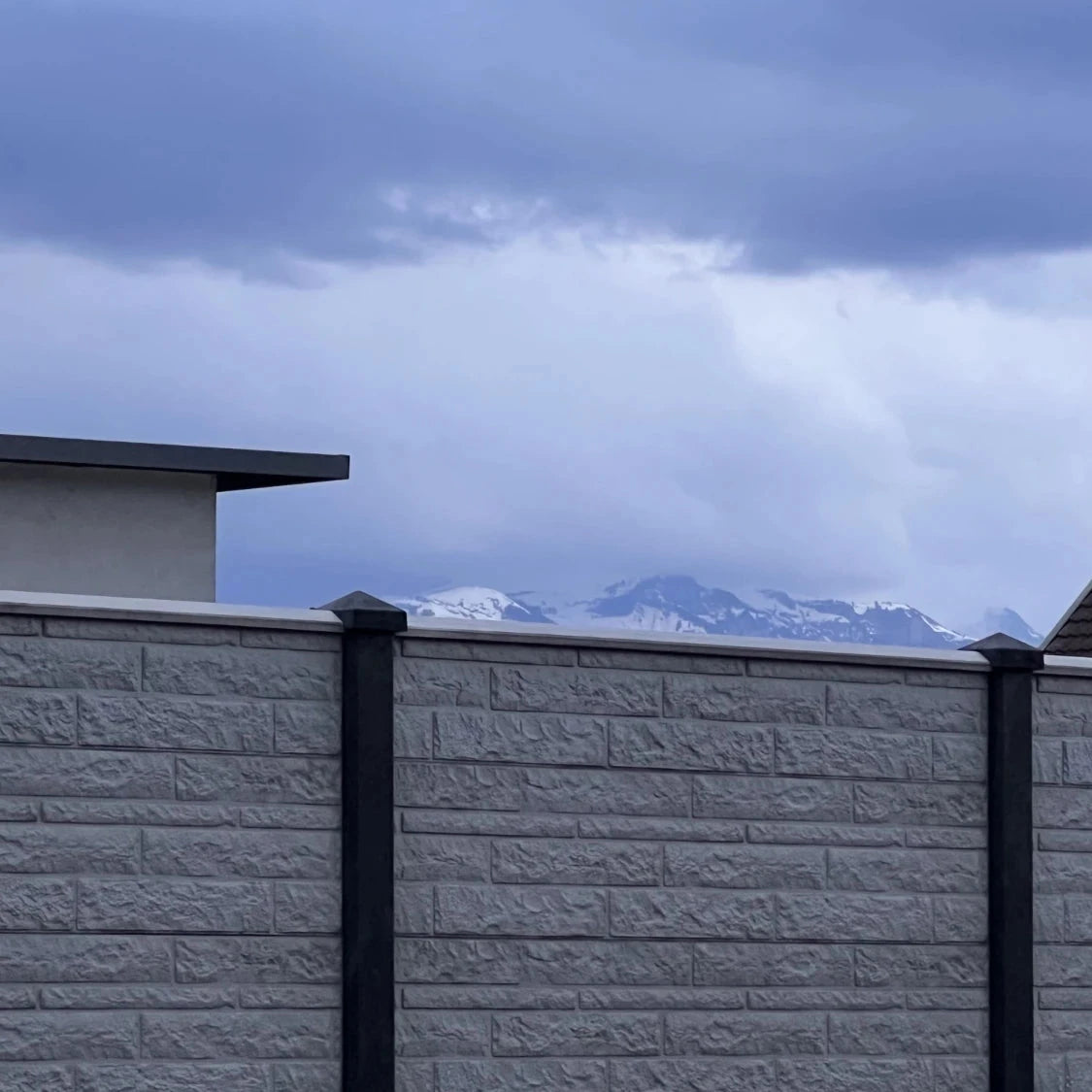 Beidseitige Betonzaunplatte Motiv Fels naturgrau – Sichtschutzzaun aus Beton