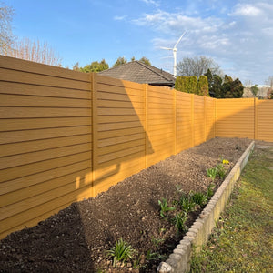 Beidseitige Betonzaunplatte Motiv Holzoptik Brillux Farbe – Sichtschutzzaun aus Beton