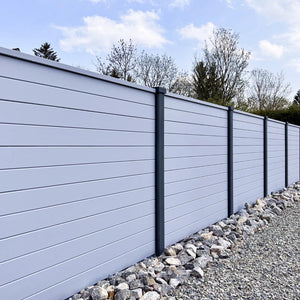 Beidseitige Betonzaunplatte Motiv Modern naturgrau – Sichtschutzzaun aus Beton