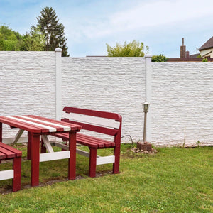 Beidseitige Betonzaunplatte Motiv Nostalgie naturgrau – Sichtschutzzaun aus Beton